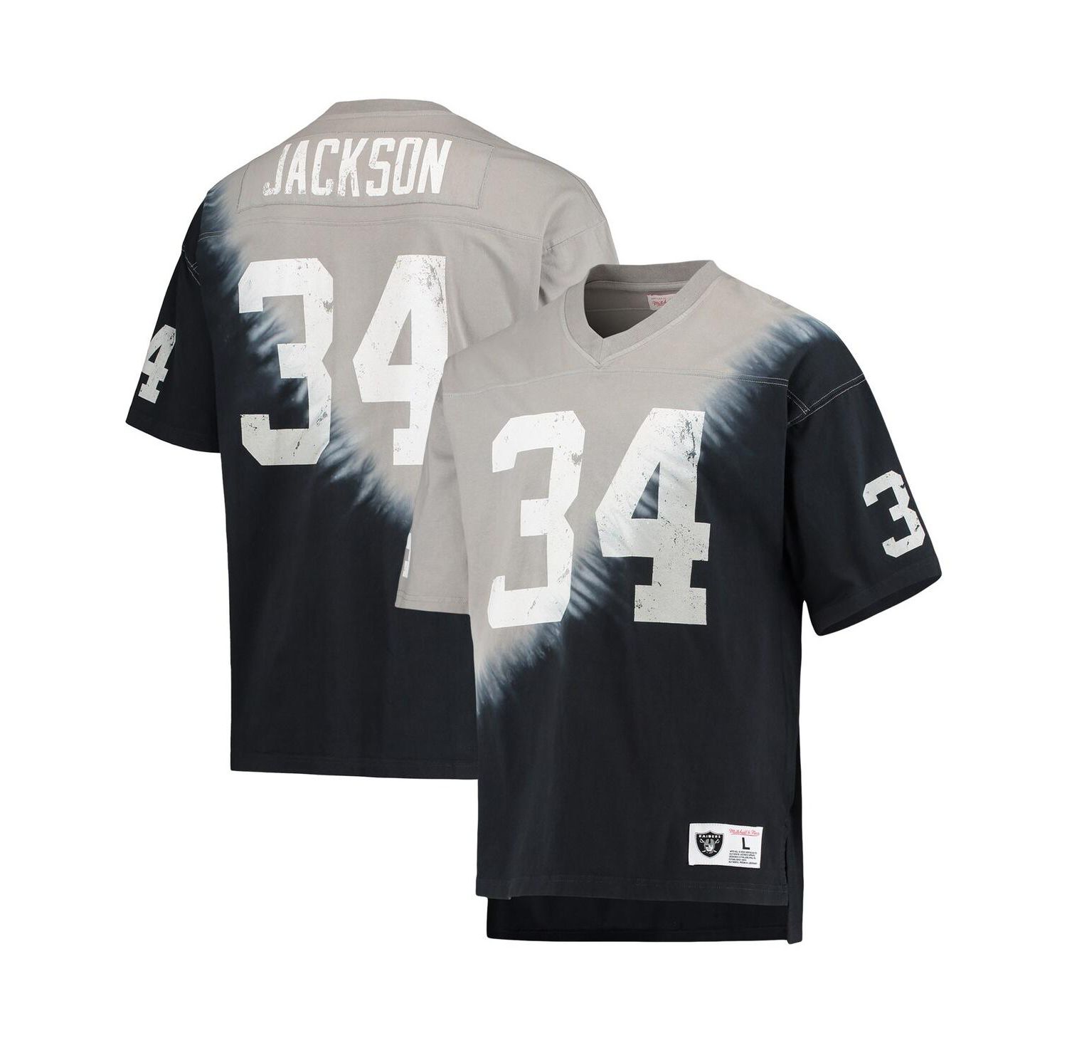 Men's Bo Jackson Black, Silver Las Vegas Raiders Retired Player Name and Number Diagonal Tie-Dye V-Neck T-shirt