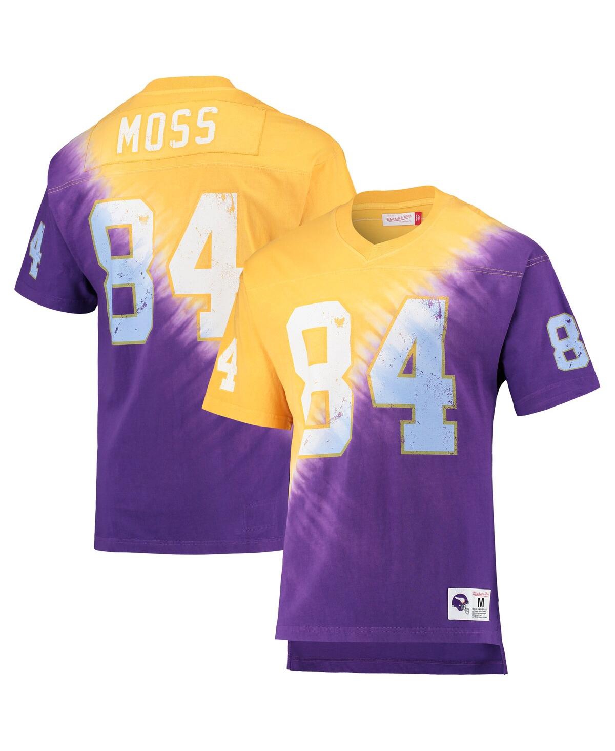 Mitchell & Ness Randy Moss Gold/purple Minnesota Vikings Retired Player Name & Number Diagonal Tie-d In Gold,purple