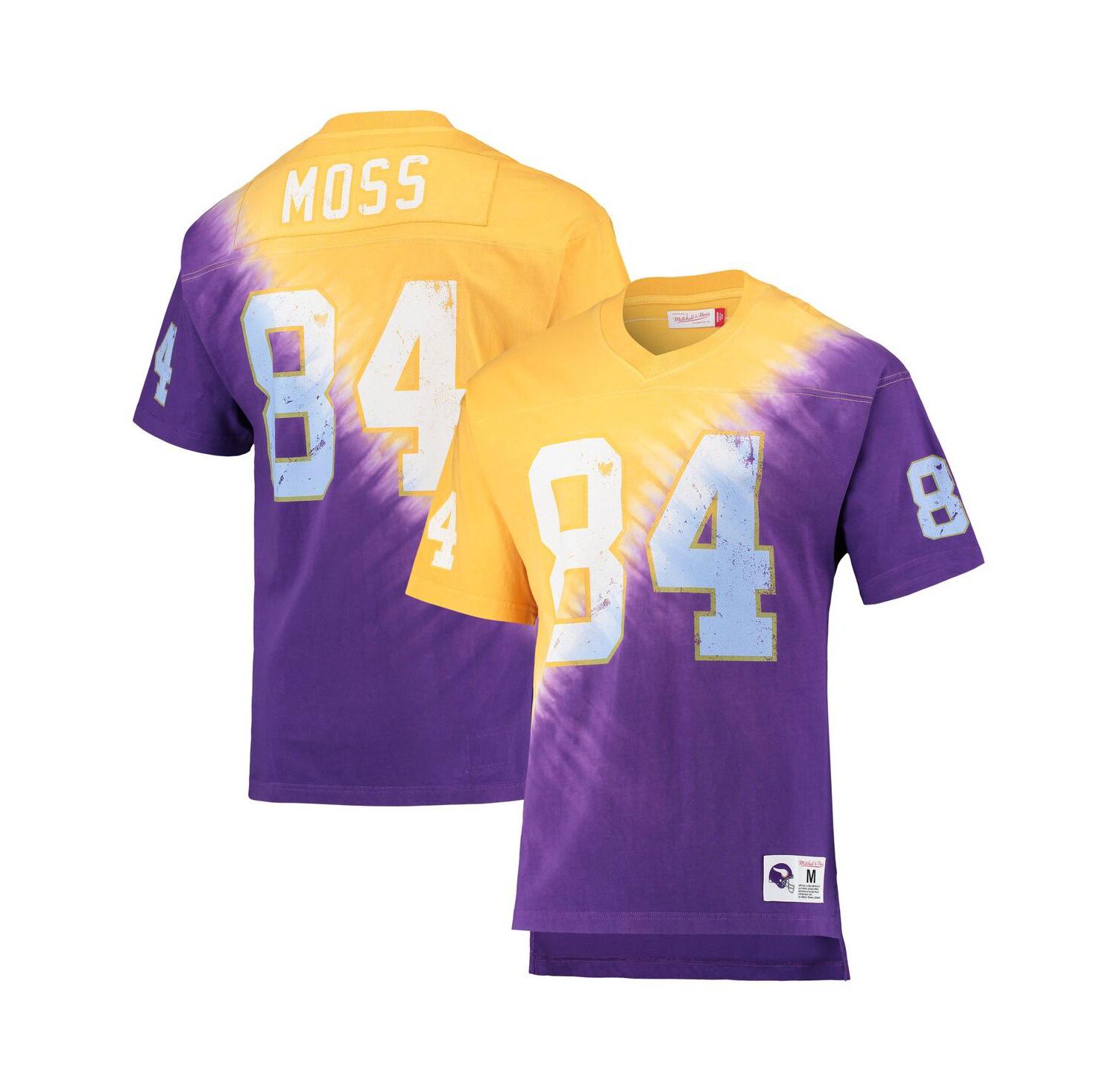 Men's Randy Moss Gold, Purple Minnesota Vikings Retired Player Name and Number Diagonal Tie-Dye V-Neck T-shirt