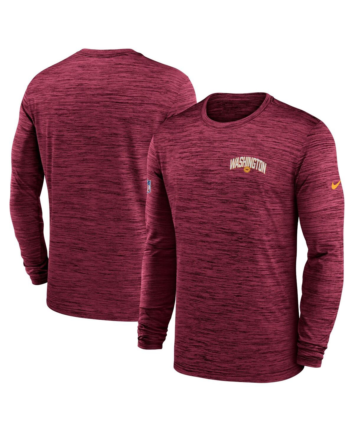 Nike Men's  Burgundy Washington Football Team Velocity Athletic Stack Performance Long Sleeve T-shirt