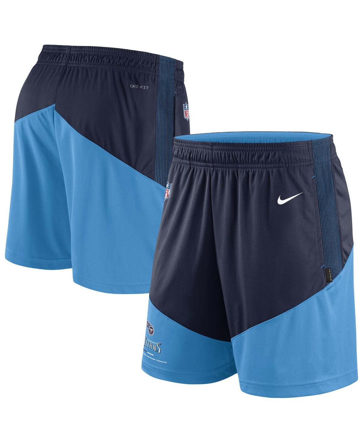 Shop Nike Men's  Navy, Light Blue Tennessee Titans Primary Lockup Performance Shorts In Navy,light Blue