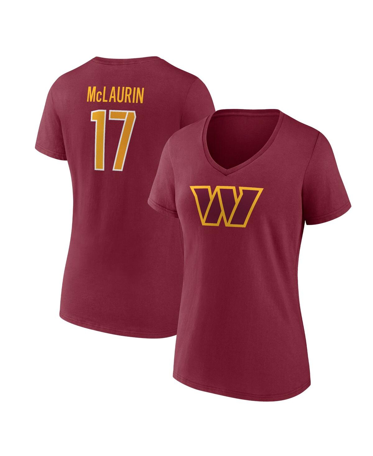 Shop Fanatics Women's  Terry Mclaurin Burgundy Washington Commanders Player Icon Name And Number V-neck T-