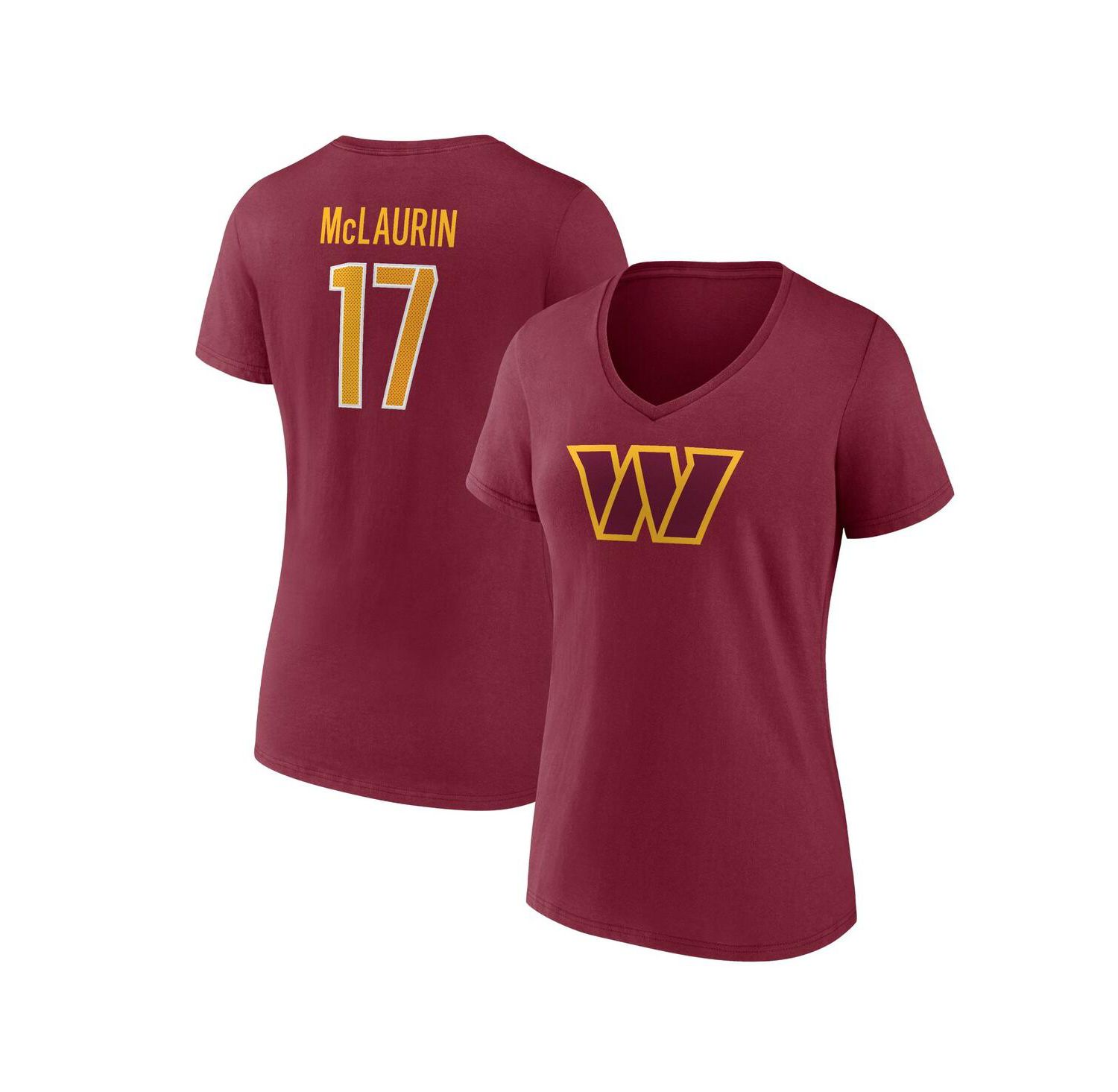 Women's Terry McLaurin Burgundy Washington Commanders Player Icon Name and Number V-Neck T-shirt