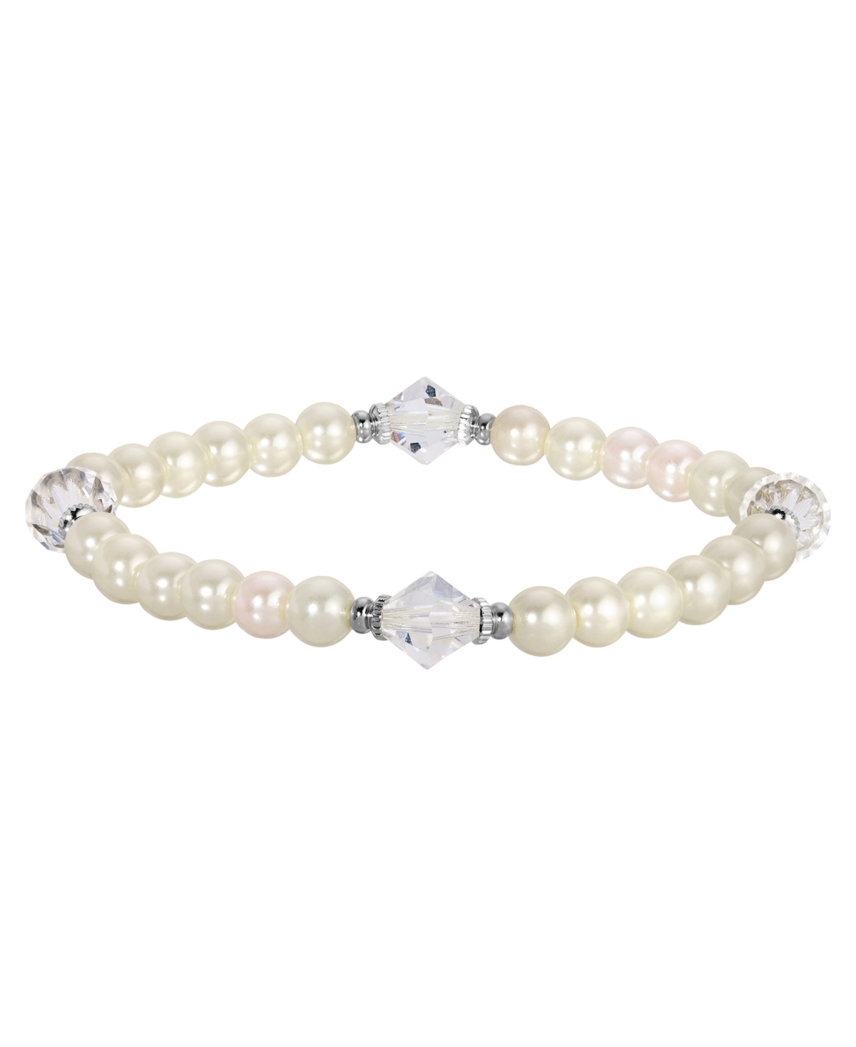 2028 Silver-tone Imitation Pearl And Lantern Bead Stretch Bracelet In White