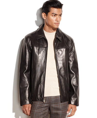 Cole Haan Smooth Leather Moto Jacket - Coats & Jackets - Men - Macy's