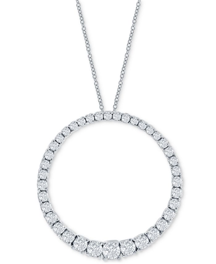 Macy's Diamond Graduated Circle Pendant Necklace (2 ct. t.w.) in 14k