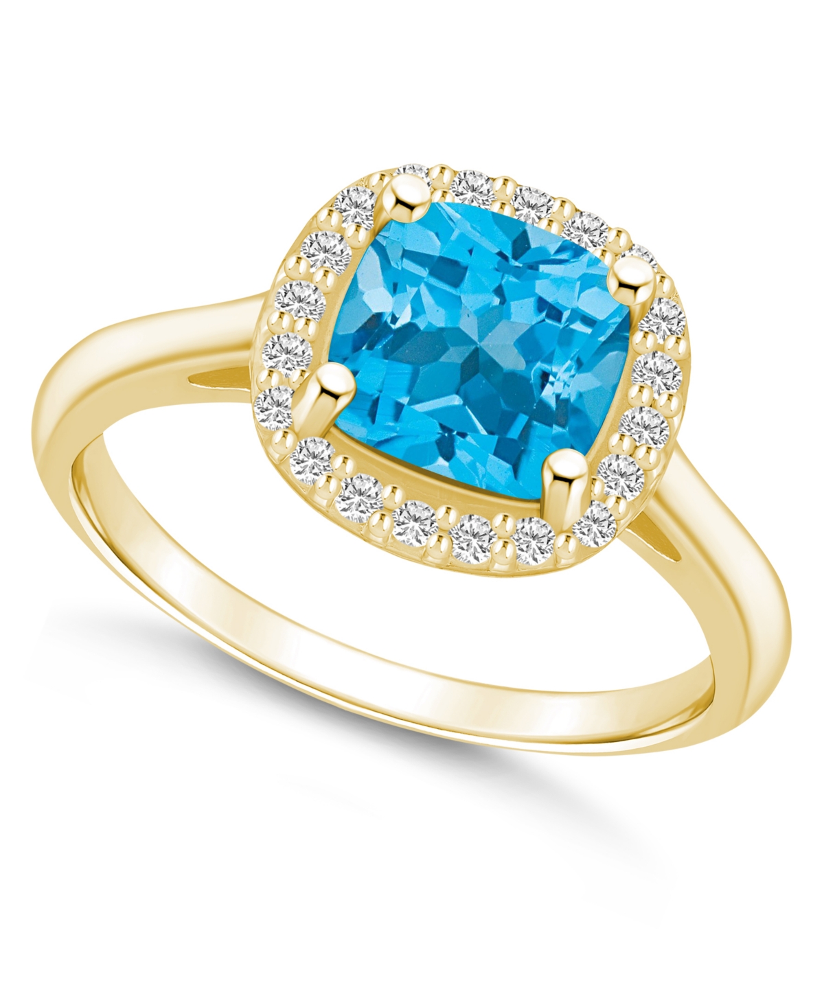 Macy's Blue Topaz (2-3/4 Ct. T.w.) And Diamond (1/4 Ct. T.w.) Halo Ring In 14k Yellow Gold In Blue