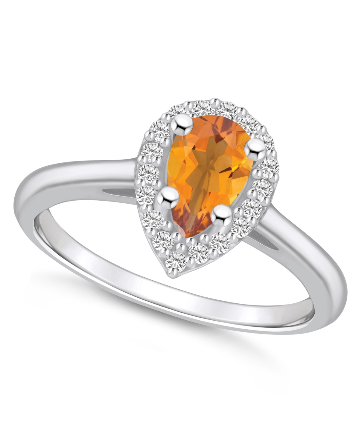 Macy's Citrine (7/8 Ct. T.w.) And Diamond (1/5 Ct. T.w.) Halo Ring In 14k White Gold In Orange