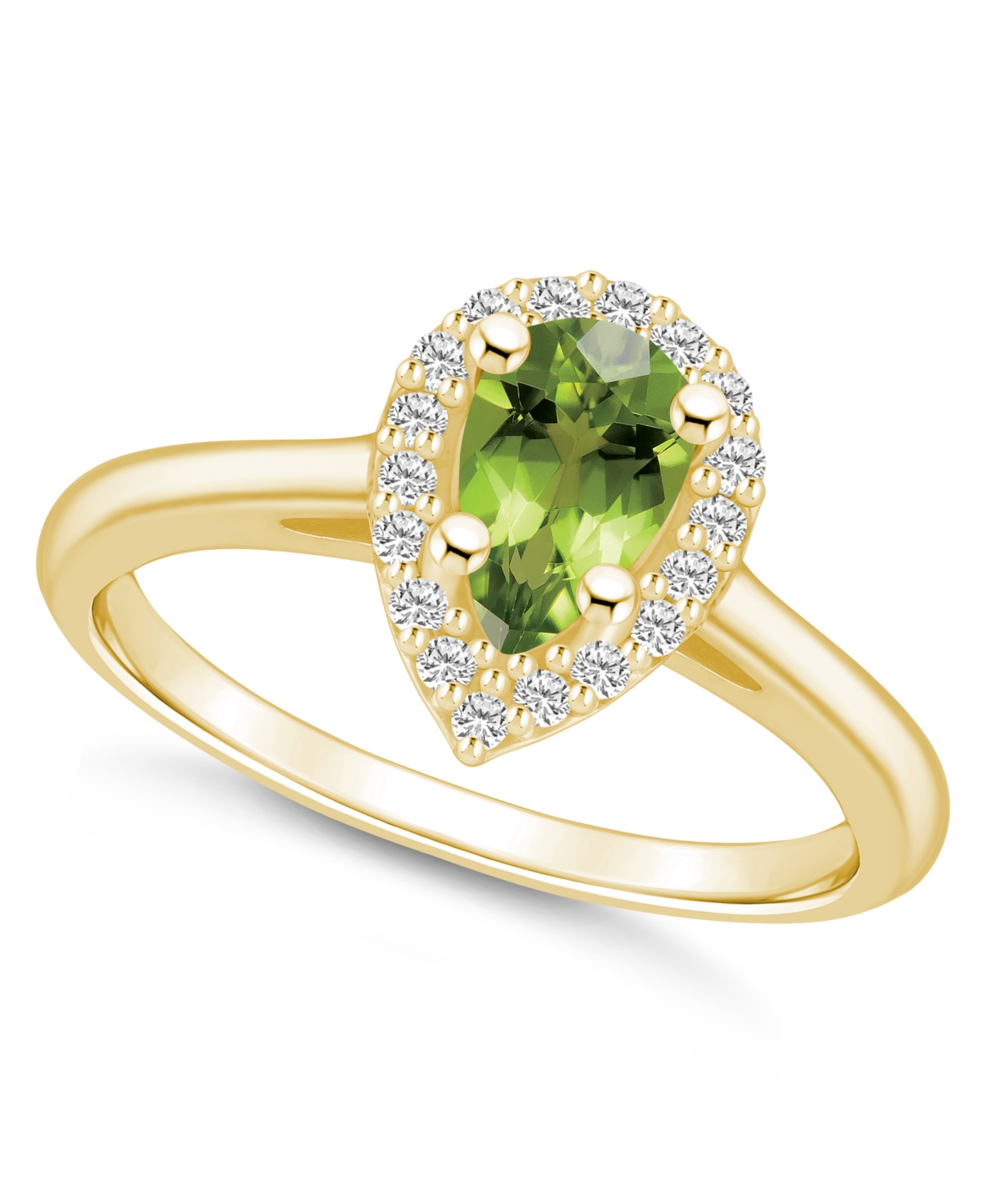 Macy's Peridot (1 Ct. T.w.) And Diamond (1/5 Ct. T.w.) Halo Ring In 14k Yellow Gold In Green