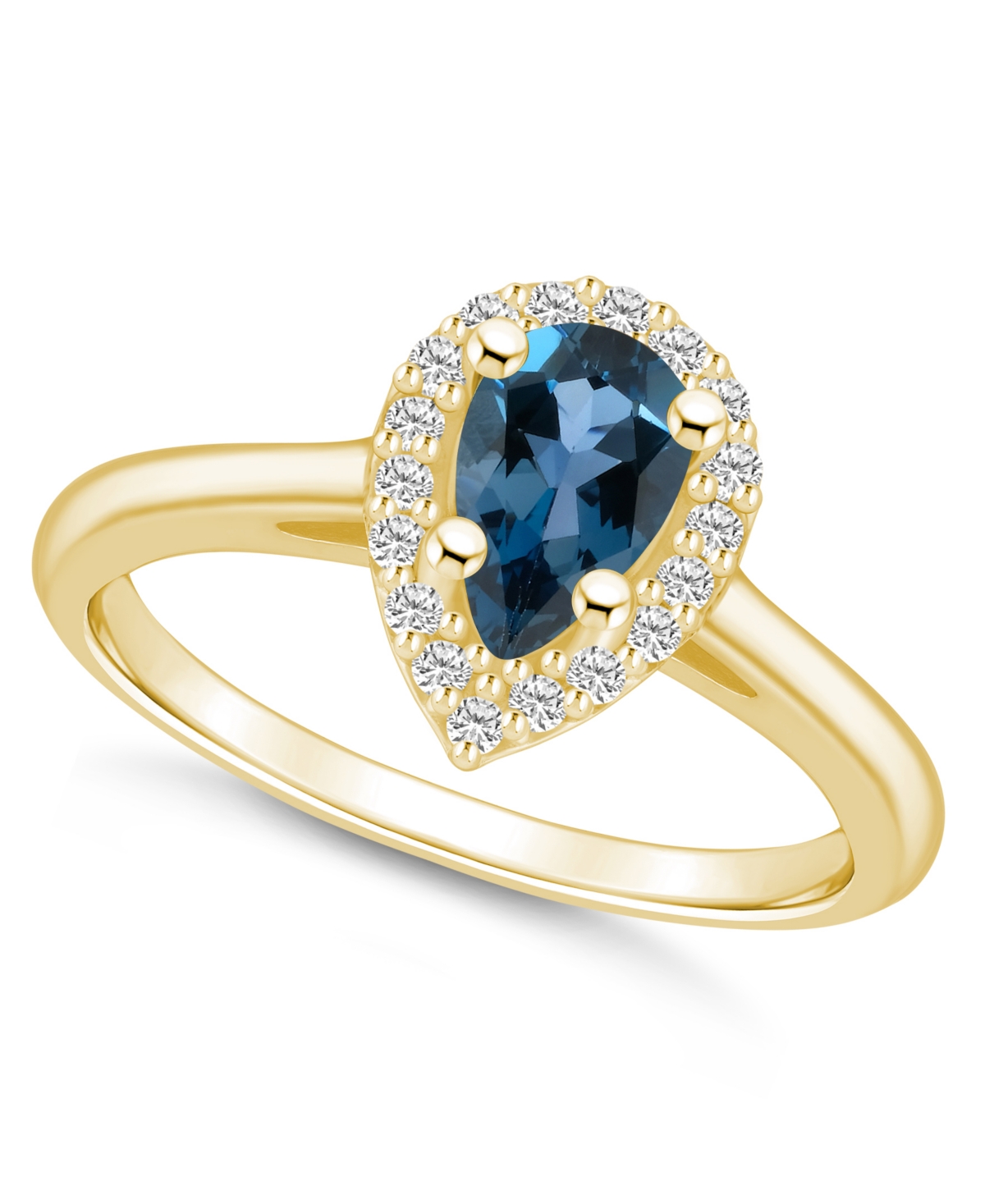 Macy's London Blue Topaz (1 Ct. T.w.) And Diamond (1/5 Ct. T.w.) Halo Ring In 14k Yellow Gold In Blue