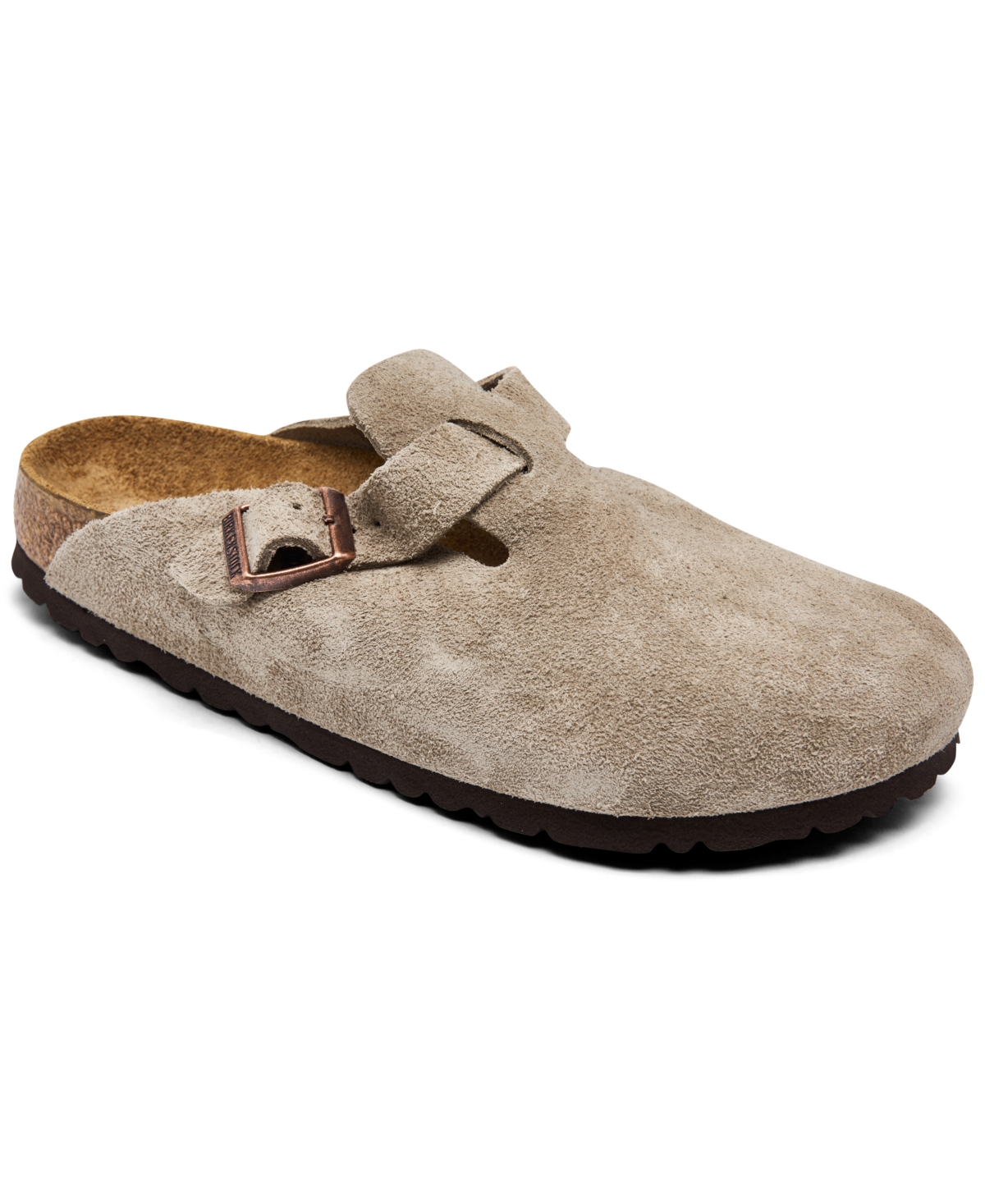 Shop Birkenstock Women's Boston Soft Footbed Suede Leather Clogs From Finish Line In Beige