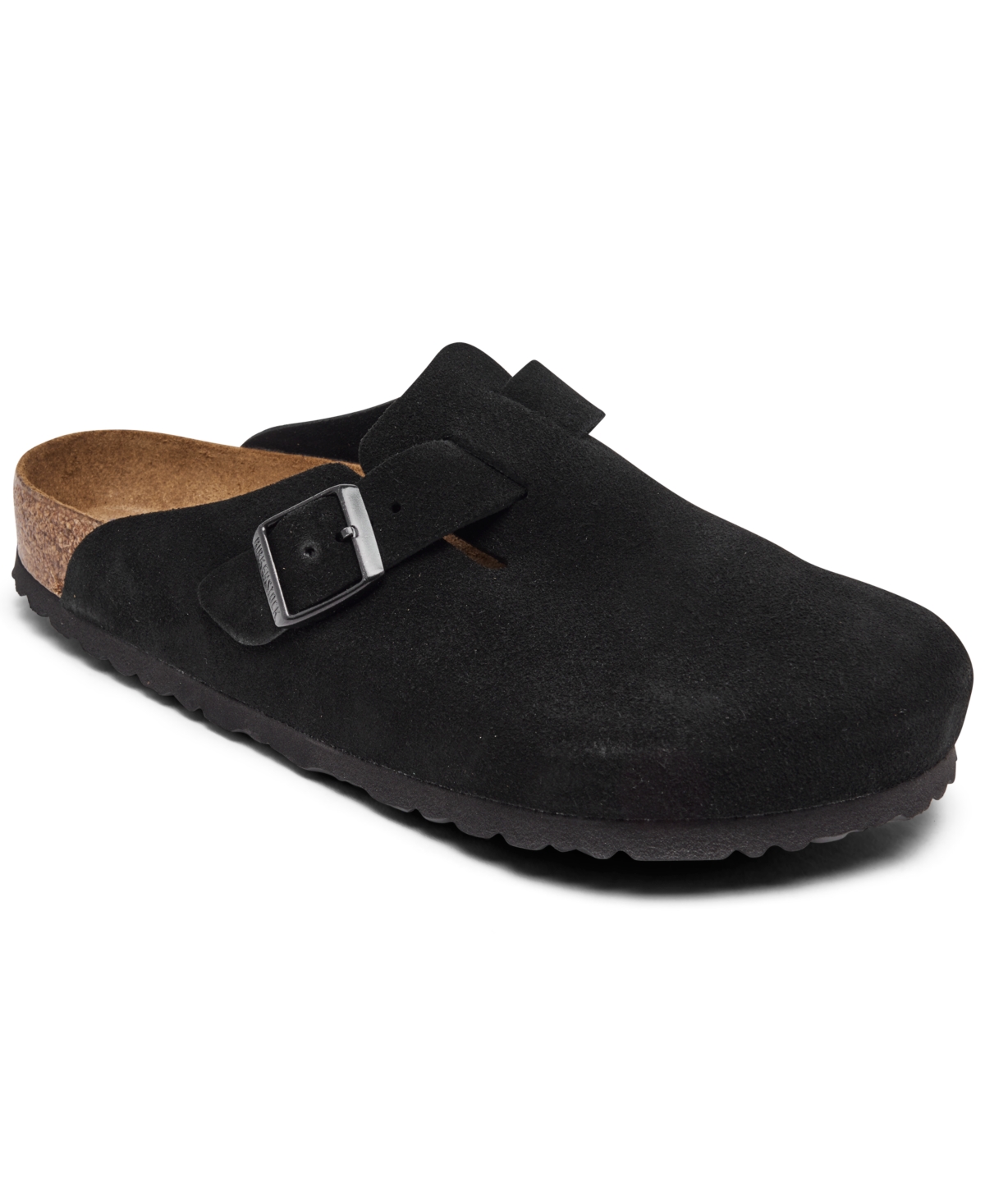 Shop Birkenstock Men's Boston Soft Footbed Suede Leather Clogs From Finish Line In Black