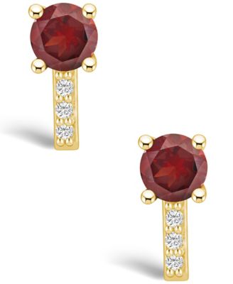 Garnet (2-1/5 ct. t.w.) and Diamond (1/8 ct. t.w.) Stud Earrings in 14K Yellow Gold