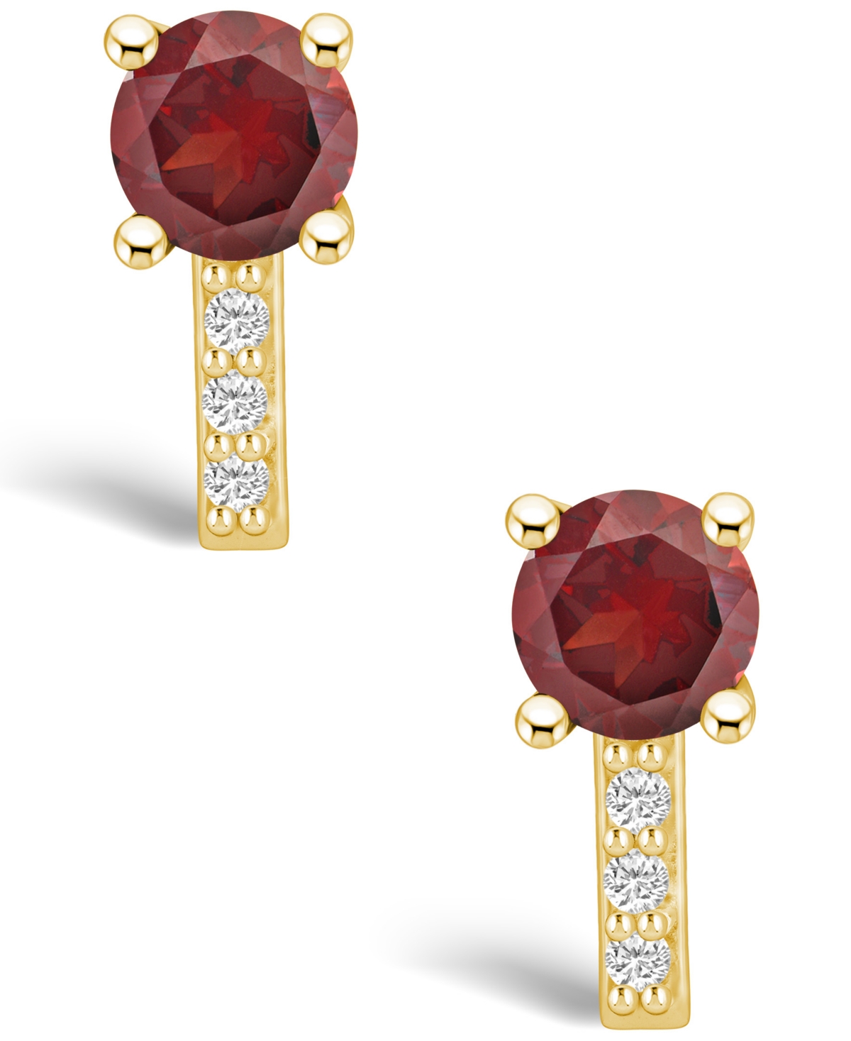 Macy's(2-1/5 ct. t.w.) and Diamond (1/8 ct. t.w.) Stud Earrings in 14K Yellow Gold - Garnet