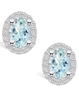 Macy's Aquamarine (3/4 Ct. T.w.) And Diamond (1/4 Ct. T.w.) Halo Stud ...