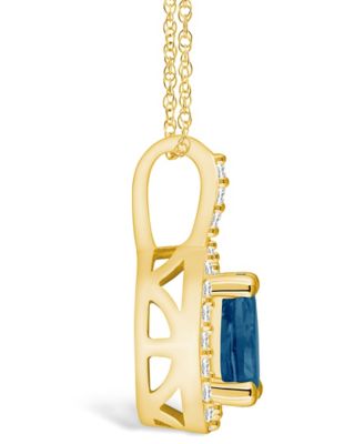 London Blue Topaz (1 Ct. T.W.) and Diamond (1/5 Ct. T.W.) Halo Pendant Necklace in 14K Yellow Gold