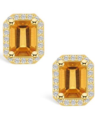 Citrine (3-1/5 ct. t.w.) and Diamond (3/8 ct. t.w.) Halo Stud Earrings in 14K Yellow Gold