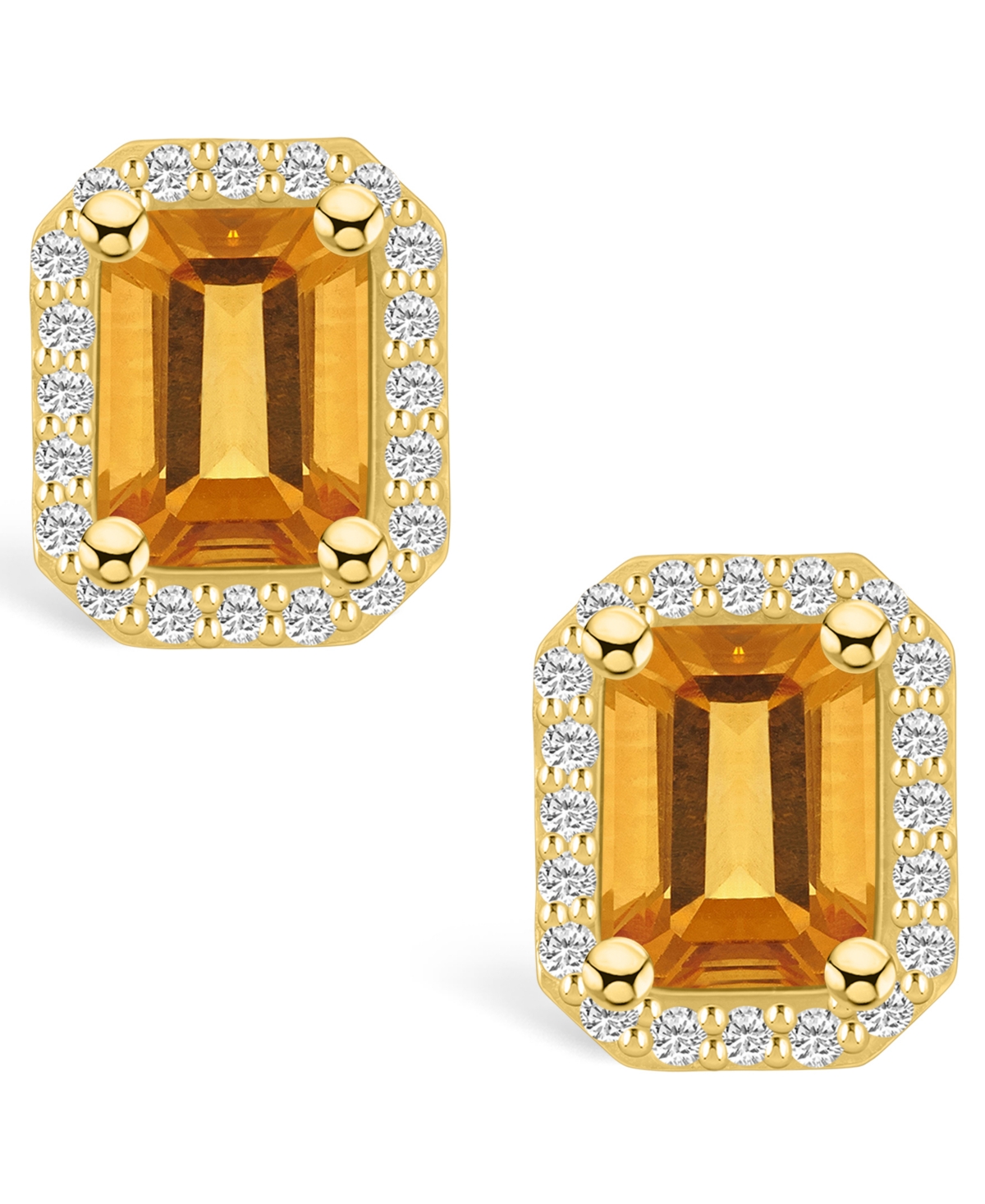 Macy's(3-1/5 ct. t.w.) and Diamond (3/8 ct. t.w.) Halo Stud Earrings in 14K Yellow Gold - Citrine