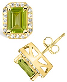 Peridot (3-3/8 ct. t.w.) and Diamond (3/8 ct. t.w.) Halo Stud Earrings in 14K Yellow Gold