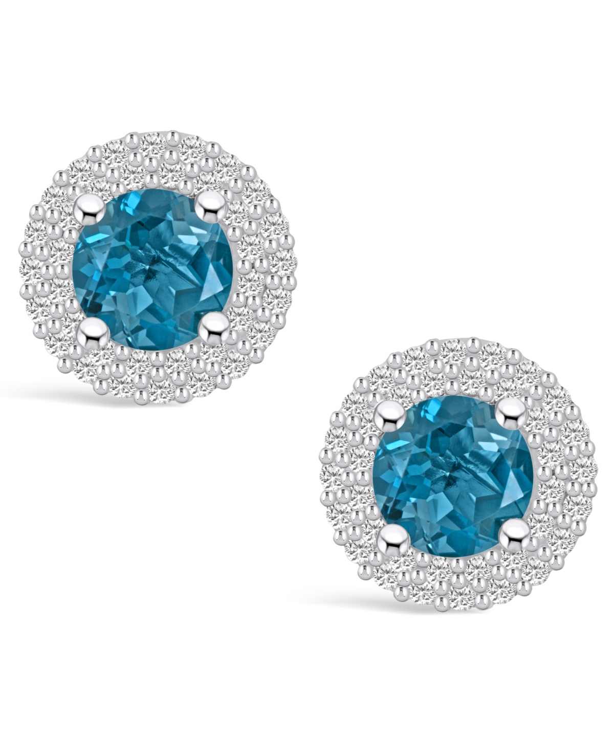 Macy's London Topaz (2-1/3 ct. t.w.) and Diamond (1/2 ct. t.w.) Halo Stud Earrings in 14K White Gold