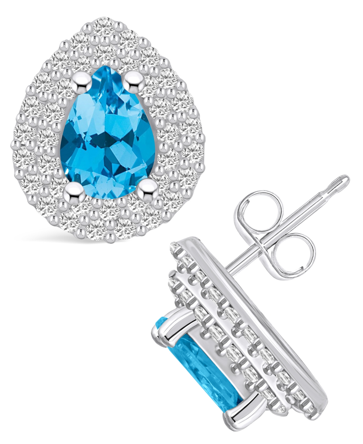 MACY'S TOPAZ (1-3/4 CT. T.W.) AND DIAMOND (5/8 CT. T.W.) HALO STUD EARRINGS IN 14K WHITE GOLD