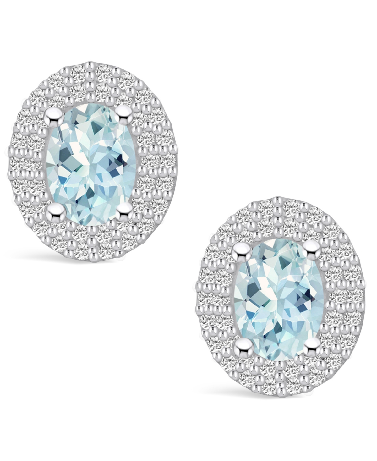 Macy's(1-3/8 ct. t.w.) and Diamond (1/2 ct. t.w.) Halo Stud Earrings in 14K White Gold - Aquamarine