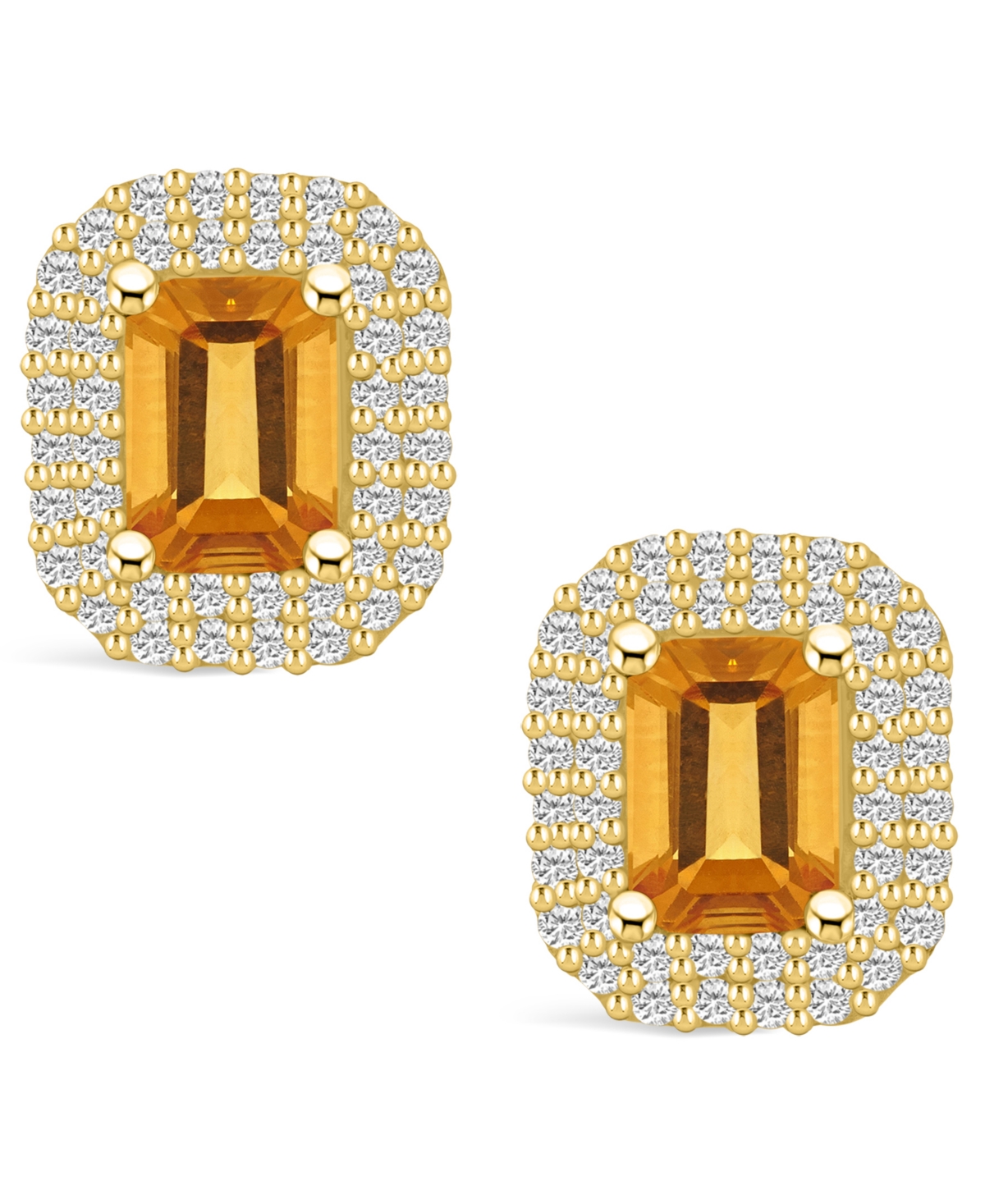 Macy's(2 ct. t.w.) and Diamond (3/4 ct. t.w.) Halo Stud Earrings in 14K Yellow Gold - Citrine