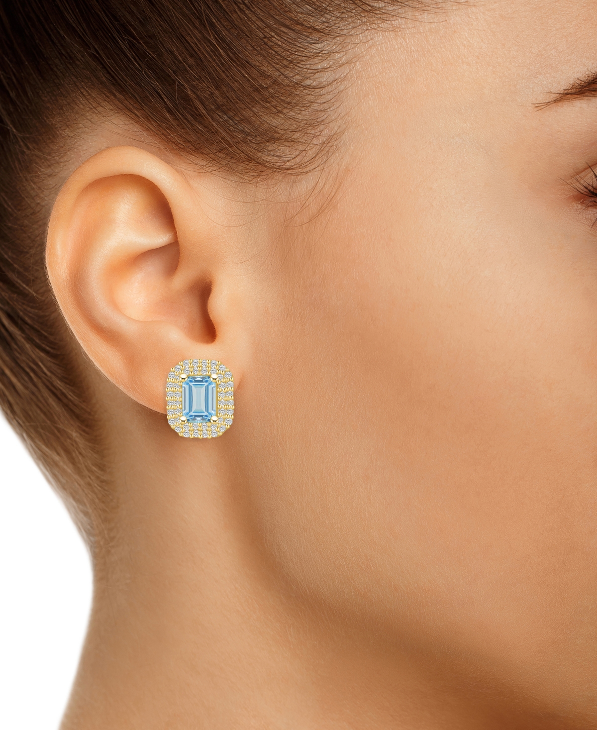 Macy's(1-3/4 ct. t.w.) and Diamond (3/4 ct. t.w.) Halo Stud Earrings in 14K Yellow Gold - Aquamarine