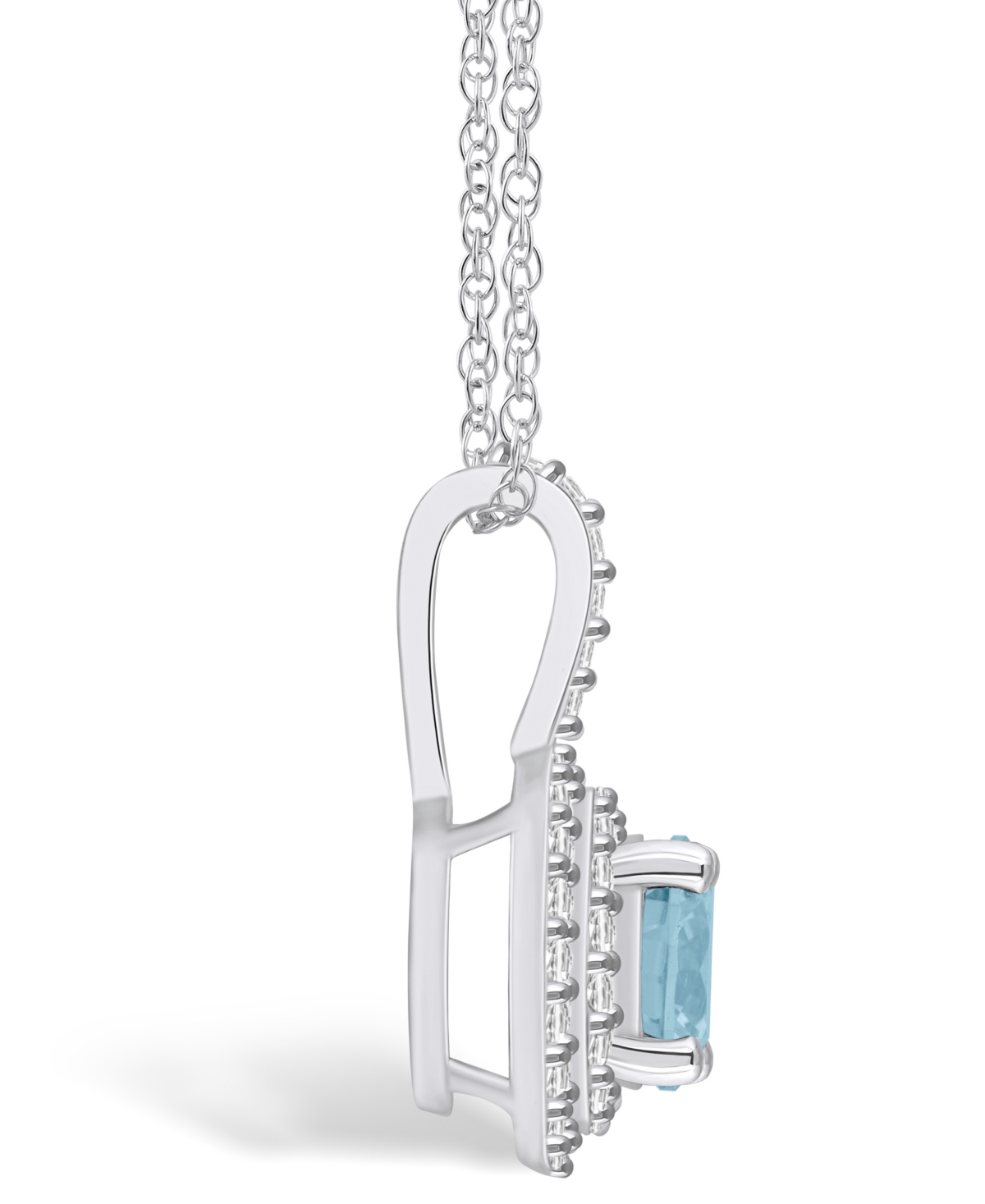 Macy's(1-1/4 Ct. T.w.) and Diamond (3/8 Ct. T.w.) Halo Pendant Necklace in 14K White Gold - Aquamarine