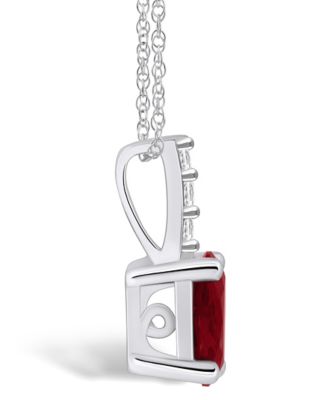 Garnet (1-1/2 Ct. T.W.) and Diamond Accent Pendant Necklace in 14K White Gold