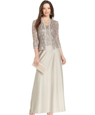 Alex Evenings Petite Sequined Lace Satin Gown and Jacket Macy's