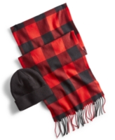 Club Room Men's Beanie & Scarf Set, Created for Macy's - Red/black