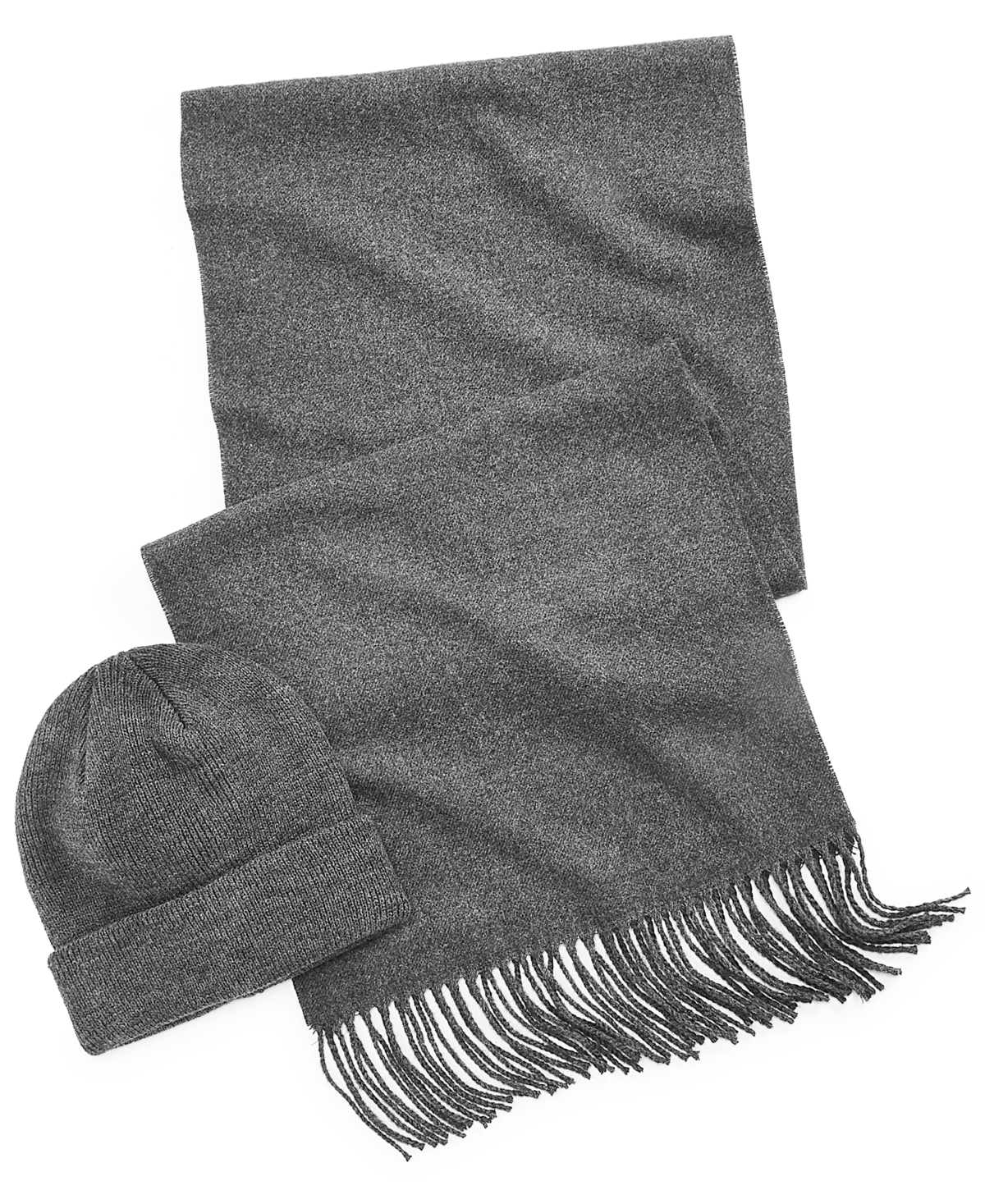 Men's Beanie & Scarf Set, Created for Macy's - Charcoal Heather