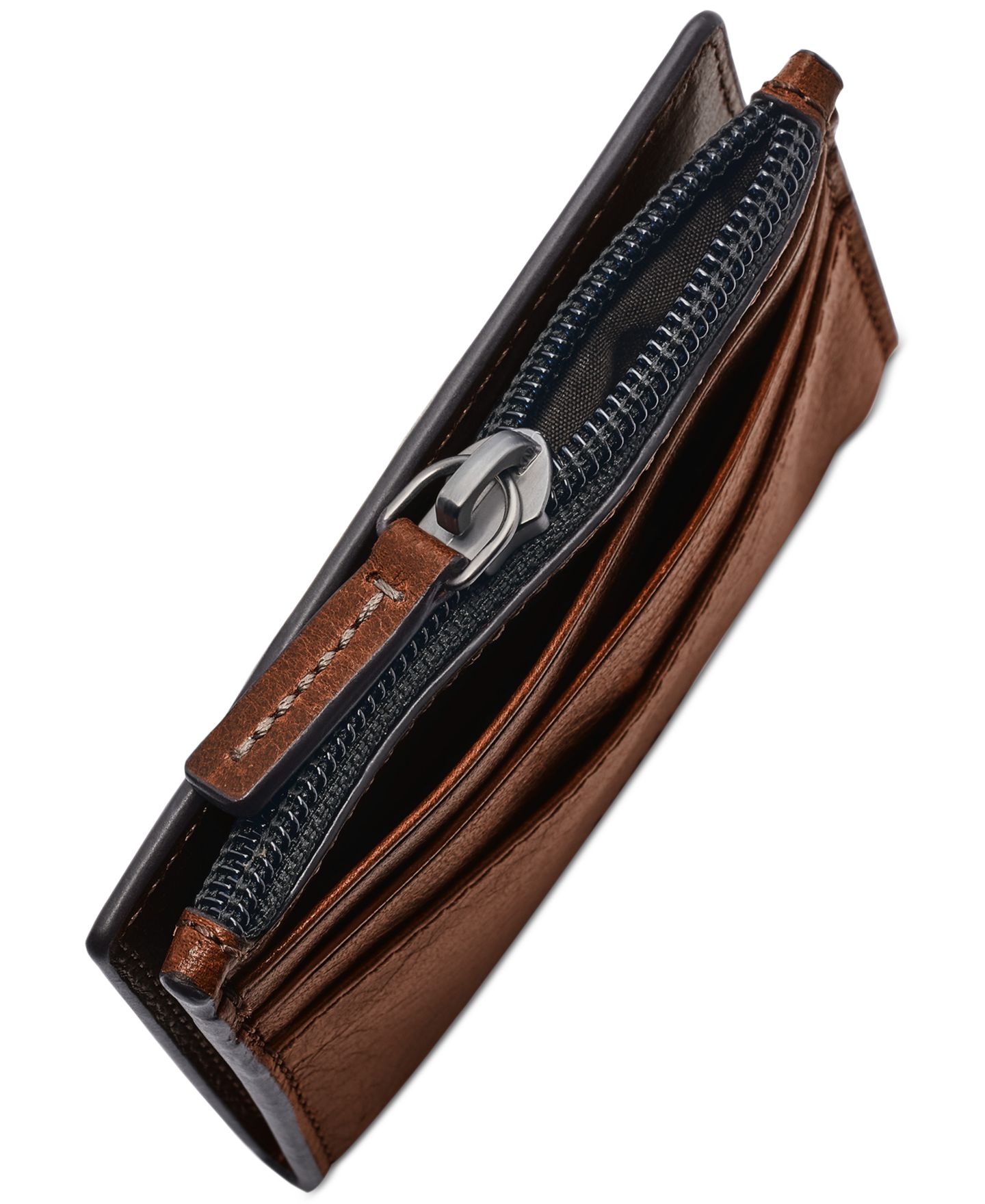 Мужской кошелёк Fossil Andrew Zip Card Case, цвет: Коньячный — фото 3