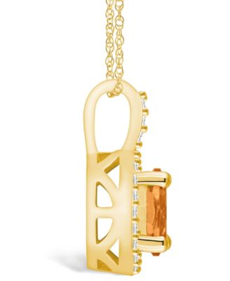 Citrine (1-1/5 Ct. T.W.) and Diamond (1/4 Ct. T.W.) Halo Pendant Necklace in 14K Yellow Gold