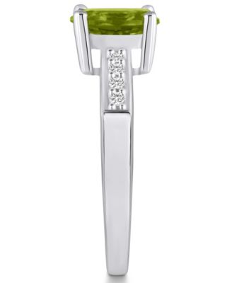 Peridot and Diamond Ring (1-1/3 ct.t.w and 1/8 ct.t.w) 14K White Gold