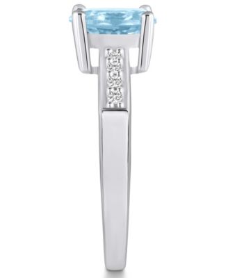 Aquamarine and Diamond Ring (1- 1/7 ct.t.w and 1/8 ct.t.w) 14K White Gold