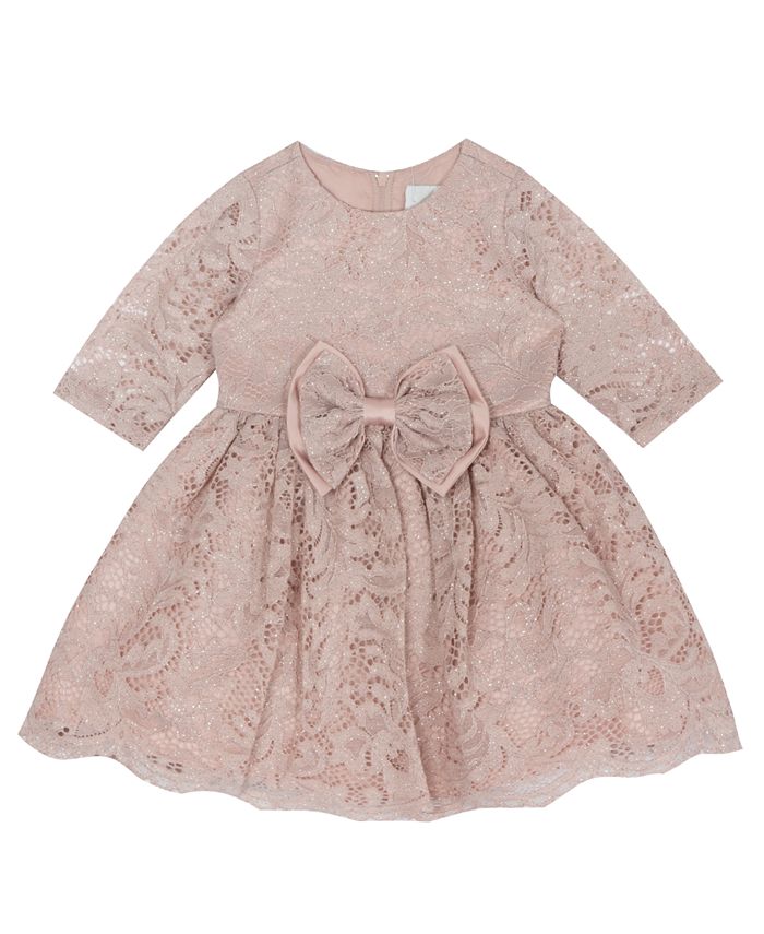 Rare Editions Baby Girls Stretch Glitter Lace Dress with Bow Detail