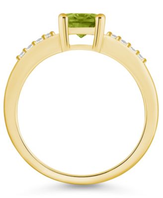 Peridot and Diamond Ring (1-1/3 ct.t.w and 1/8 ct.t.w) 14K Yellow Gold