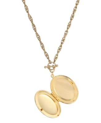 Gold-Tone Red Stone and Crystal Oval Locket Necklace