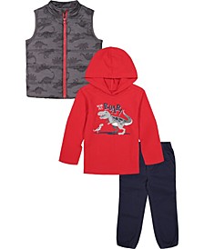 Little Boys Hooded T-shirt, Printed Vest and Twill Joggers, 3 Piece Set
