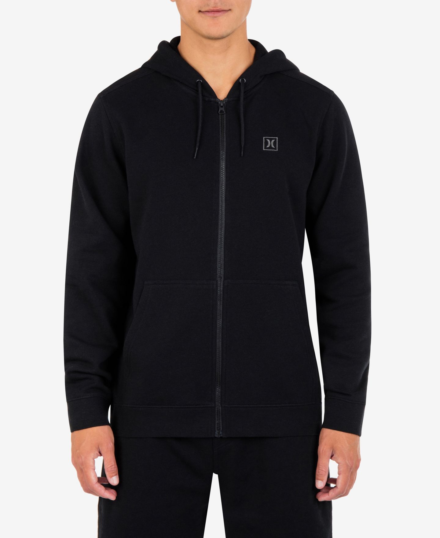 Мужское худи Hurley Icon Chest Logo Full Zip Hooded, цвет: Чёрный — фото 1