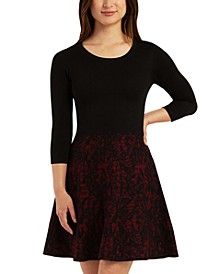 Juniors' 3/4-Sleeve Lace-Skirt Sweater Dress