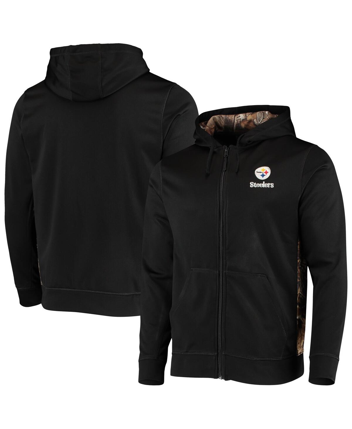 DUNBROOKE MEN'S DUNBROOKE BLACK, REALTREE CAMO PITTSBURGH STEELERS DECOY TECH FLEECE FULL-ZIP HOODIE