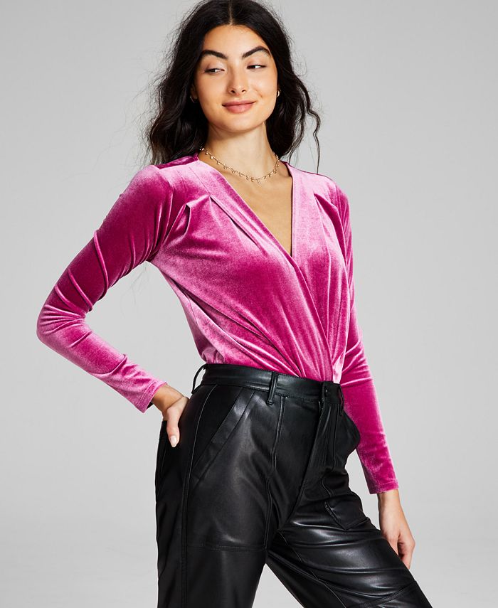 And Now This Women's Velvet Long-Sleeve Surplice Bodysuit - Macy's