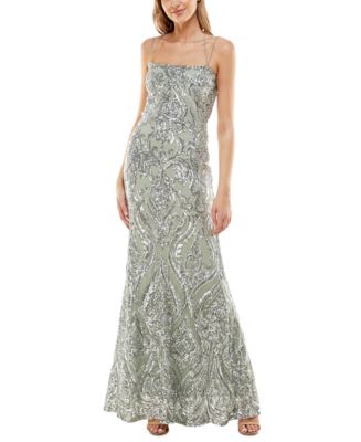 B Darlin Junior's Sequined Bungee Strap Gown Gray Size 9/10