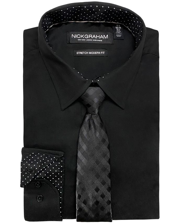 Nick Graham Men's ModernFit Stretch Dress Shirt & Tonal Plaid Tie Set