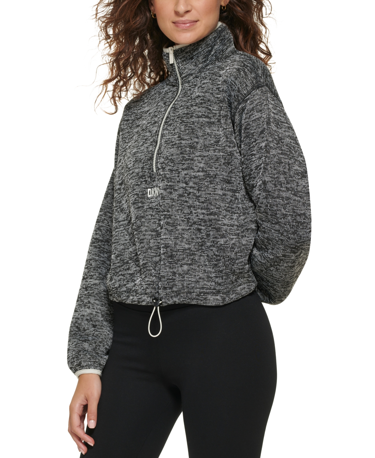 Dkny Sport Women's Half Zip Logo Fleece Sweater In Black Heather