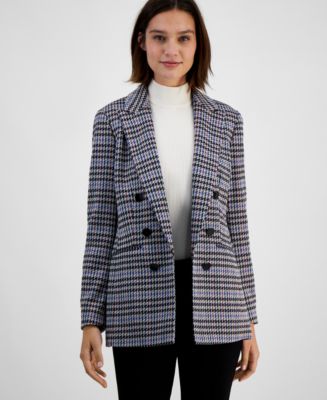 Bar III Women's Mini-Check-Print Faux-Double-Breasted Jacket, Created ...