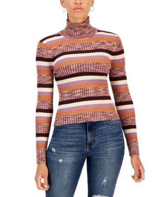 Hooked Up by IOT Juniors Striped Ribbed Turtleneck Sweater Macy s